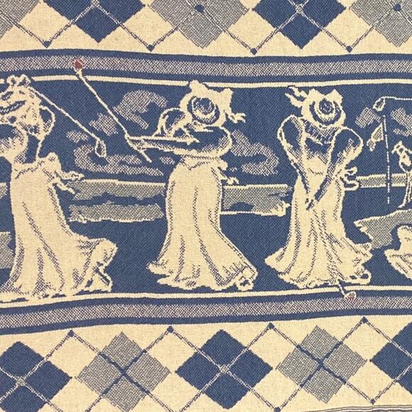 Vintage Victorian Woman Golfer Stroke Swing Throw Blanket Fringe 100% Cotton USA - Picture 2 of 10